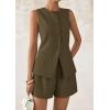 imagePRETTYGARDEN Womens 2 Piece Sets 2025 Summer Trendy Button Down Suit Vest Tops High Waisted Shorts Business Casual OutfitsArmy Green