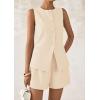 imagePRETTYGARDEN Womens 2 Piece Sets 2025 Summer Trendy Button Down Suit Vest Tops High Waisted Shorts Business Casual OutfitsBeige
