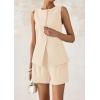 imagePRETTYGARDEN Womens 2 Piece Sets 2025 Summer Trendy Button Down Suit Vest Tops High Waisted Shorts Business Casual OutfitsBeige