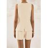 imagePRETTYGARDEN Womens 2 Piece Sets 2025 Summer Trendy Button Down Suit Vest Tops High Waisted Shorts Business Casual OutfitsBeige