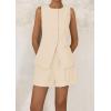 imagePRETTYGARDEN Womens 2 Piece Sets 2025 Summer Trendy Button Down Suit Vest Tops High Waisted Shorts Business Casual OutfitsBeige