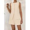 imagePRETTYGARDEN Womens 2 Piece Sets 2025 Summer Trendy Button Down Suit Vest Tops High Waisted Shorts Business Casual OutfitsBeige