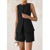 imagePRETTYGARDEN Womens 2 Piece Sets 2025 Summer Trendy Button Down Suit Vest Tops High Waisted Shorts Business Casual OutfitsBlack