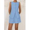 imagePRETTYGARDEN Womens 2 Piece Sets 2025 Summer Trendy Button Down Suit Vest Tops High Waisted Shorts Business Casual OutfitsLight Blue