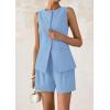 imagePRETTYGARDEN Womens 2 Piece Sets 2025 Summer Trendy Button Down Suit Vest Tops High Waisted Shorts Business Casual OutfitsLight Blue