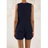 imagePRETTYGARDEN Womens 2 Piece Sets 2025 Summer Trendy Button Down Suit Vest Tops High Waisted Shorts Business Casual OutfitsNavy