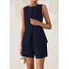 imagePRETTYGARDEN Womens 2 Piece Sets 2025 Summer Trendy Button Down Suit Vest Tops High Waisted Shorts Business Casual OutfitsNavy