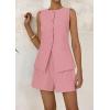 imagePRETTYGARDEN Womens 2 Piece Sets 2025 Summer Trendy Button Down Suit Vest Tops High Waisted Shorts Business Casual OutfitsPink