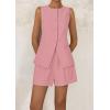 imagePRETTYGARDEN Womens 2 Piece Sets 2025 Summer Trendy Button Down Suit Vest Tops High Waisted Shorts Business Casual OutfitsPink