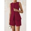imagePRETTYGARDEN Womens 2 Piece Sets 2025 Summer Trendy Button Down Suit Vest Tops High Waisted Shorts Business Casual OutfitsWine Red