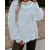 imagePRETTYGARDEN Womens Sweaters 2025 Puffy Long Sleeve Crewneck Soft Loose Pullover Tops Chunky Knitted Striped SweaterStriped Blue