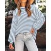imagePRETTYGARDEN Womens Sweaters 2025 Puffy Long Sleeve Crewneck Soft Loose Pullover Tops Chunky Knitted Striped SweaterStriped Blue