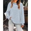 imagePRETTYGARDEN Womens Sweaters 2025 Puffy Long Sleeve Crewneck Soft Loose Pullover Tops Chunky Knitted Striped SweaterStriped Blue