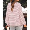 imagePRETTYGARDEN Womens Sweaters 2025 Puffy Long Sleeve Crewneck Soft Loose Pullover Tops Chunky Knitted Striped SweaterStriped Pink