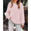 imagePRETTYGARDEN Womens Sweaters 2025 Puffy Long Sleeve Crewneck Soft Loose Pullover Tops Chunky Knitted Striped SweaterStriped Pink