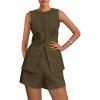 imagePRETTYGARDEN Womens 2 Piece Sets 2025 Summer Trendy Button Down Suit Vest Tops High Waisted Shorts Business Casual OutfitsArmy Green