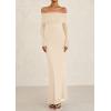imagePRETTYGARDEN Womens Off The Shoulder Bodycon Maxi Dress Long Sleeve Mesh Elegant Party Formal Wedding Guest DressesApricot