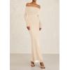imagePRETTYGARDEN Womens Off The Shoulder Bodycon Maxi Dress Long Sleeve Mesh Elegant Party Formal Wedding Guest DressesApricot