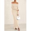imagePRETTYGARDEN Womens Off The Shoulder Bodycon Maxi Dress Long Sleeve Mesh Elegant Party Formal Wedding Guest DressesApricot