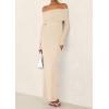imagePRETTYGARDEN Womens Off The Shoulder Bodycon Maxi Dress Long Sleeve Mesh Elegant Party Formal Wedding Guest DressesApricot