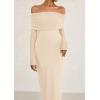 imagePRETTYGARDEN Womens Off The Shoulder Bodycon Maxi Dress Long Sleeve Mesh Elegant Party Formal Wedding Guest DressesApricot