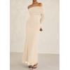 imagePRETTYGARDEN Womens Off The Shoulder Bodycon Maxi Dress Long Sleeve Mesh Elegant Party Formal Wedding Guest DressesApricot