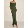 imagePRETTYGARDEN Womens Off The Shoulder Bodycon Maxi Dress Long Sleeve Mesh Elegant Party Formal Wedding Guest DressesArmy Green