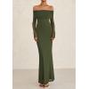 imagePRETTYGARDEN Womens Off The Shoulder Bodycon Maxi Dress Long Sleeve Mesh Elegant Party Formal Wedding Guest DressesArmy Green