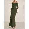 imagePRETTYGARDEN Womens Off The Shoulder Bodycon Maxi Dress Long Sleeve Mesh Elegant Party Formal Wedding Guest DressesArmy Green