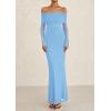 imagePRETTYGARDEN Womens Off The Shoulder Bodycon Maxi Dress Long Sleeve Mesh Elegant Party Formal Wedding Guest DressesLight Blue