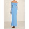 imagePRETTYGARDEN Womens Off The Shoulder Bodycon Maxi Dress Long Sleeve Mesh Elegant Party Formal Wedding Guest DressesLight Blue