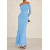 imagePRETTYGARDEN Womens Off The Shoulder Bodycon Maxi Dress Long Sleeve Mesh Elegant Party Formal Wedding Guest DressesLight Blue