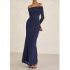 imagePRETTYGARDEN Womens Off The Shoulder Bodycon Maxi Dress Long Sleeve Mesh Elegant Party Formal Wedding Guest DressesNavy