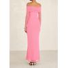 imagePRETTYGARDEN Womens Off The Shoulder Bodycon Maxi Dress Long Sleeve Mesh Elegant Party Formal Wedding Guest DressesPink