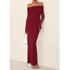 imagePRETTYGARDEN Womens Off The Shoulder Bodycon Maxi Dress Long Sleeve Mesh Elegant Party Formal Wedding Guest DressesWine Red