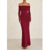 imagePRETTYGARDEN Womens Off The Shoulder Bodycon Maxi Dress Long Sleeve Mesh Elegant Party Formal Wedding Guest DressesWine Red