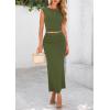 imagePRETTYGARDEN Womens Two Piece Skirt Set Cap Sleeve Cropped Tops Ruched Maxi Long Skirts Vacation Summer OutfitsArmy Green