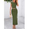 imagePRETTYGARDEN Womens Two Piece Skirt Set Cap Sleeve Cropped Tops Ruched Maxi Long Skirts Vacation Summer OutfitsArmy Green