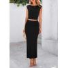 imagePRETTYGARDEN Womens Two Piece Skirt Set Cap Sleeve Cropped Tops Ruched Maxi Long Skirts Vacation Summer OutfitsBlack
