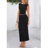 imagePRETTYGARDEN Womens Two Piece Skirt Set Cap Sleeve Cropped Tops Ruched Maxi Long Skirts Vacation Summer OutfitsBlack