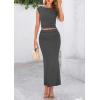 imagePRETTYGARDEN Womens Two Piece Skirt Set Cap Sleeve Cropped Tops Ruched Maxi Long Skirts Vacation Summer OutfitsGrey