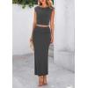 imagePRETTYGARDEN Womens Two Piece Skirt Set Cap Sleeve Cropped Tops Ruched Maxi Long Skirts Vacation Summer OutfitsGrey