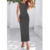 imagePRETTYGARDEN Womens Two Piece Skirt Set Cap Sleeve Cropped Tops Ruched Maxi Long Skirts Vacation Summer OutfitsGrey
