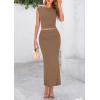 imagePRETTYGARDEN Womens Two Piece Skirt Set Cap Sleeve Cropped Tops Ruched Maxi Long Skirts Vacation Summer OutfitsKhaki