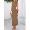 imagePRETTYGARDEN Womens Two Piece Skirt Set Cap Sleeve Cropped Tops Ruched Maxi Long Skirts Vacation Summer OutfitsKhaki