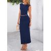 imagePRETTYGARDEN Womens Two Piece Skirt Set Cap Sleeve Cropped Tops Ruched Maxi Long Skirts Vacation Summer OutfitsNavy
