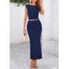 imagePRETTYGARDEN Womens Two Piece Skirt Set Cap Sleeve Cropped Tops Ruched Maxi Long Skirts Vacation Summer OutfitsNavy