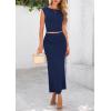 imagePRETTYGARDEN Womens Two Piece Skirt Set Cap Sleeve Cropped Tops Ruched Maxi Long Skirts Vacation Summer OutfitsNavy