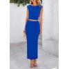 imagePRETTYGARDEN Womens Two Piece Skirt Set Cap Sleeve Cropped Tops Ruched Maxi Long Skirts Vacation Summer OutfitsRoyal Blue