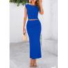 imagePRETTYGARDEN Womens Two Piece Skirt Set Cap Sleeve Cropped Tops Ruched Maxi Long Skirts Vacation Summer OutfitsRoyal Blue